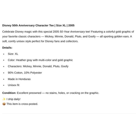 Disney SZ XL 2005 50 Year Anniversary Gray Character Tee - Picture 9 of 9